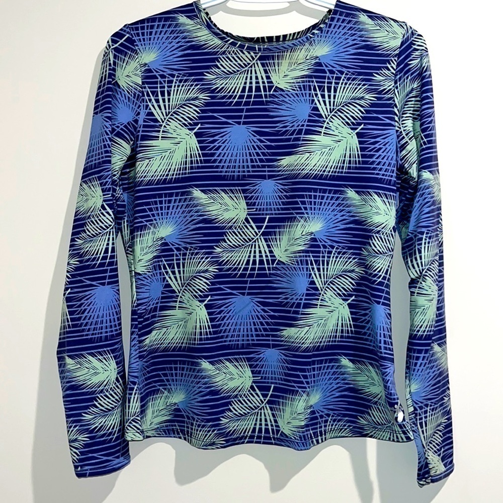 🌸 Hang Ten purple green palm top. Size small.